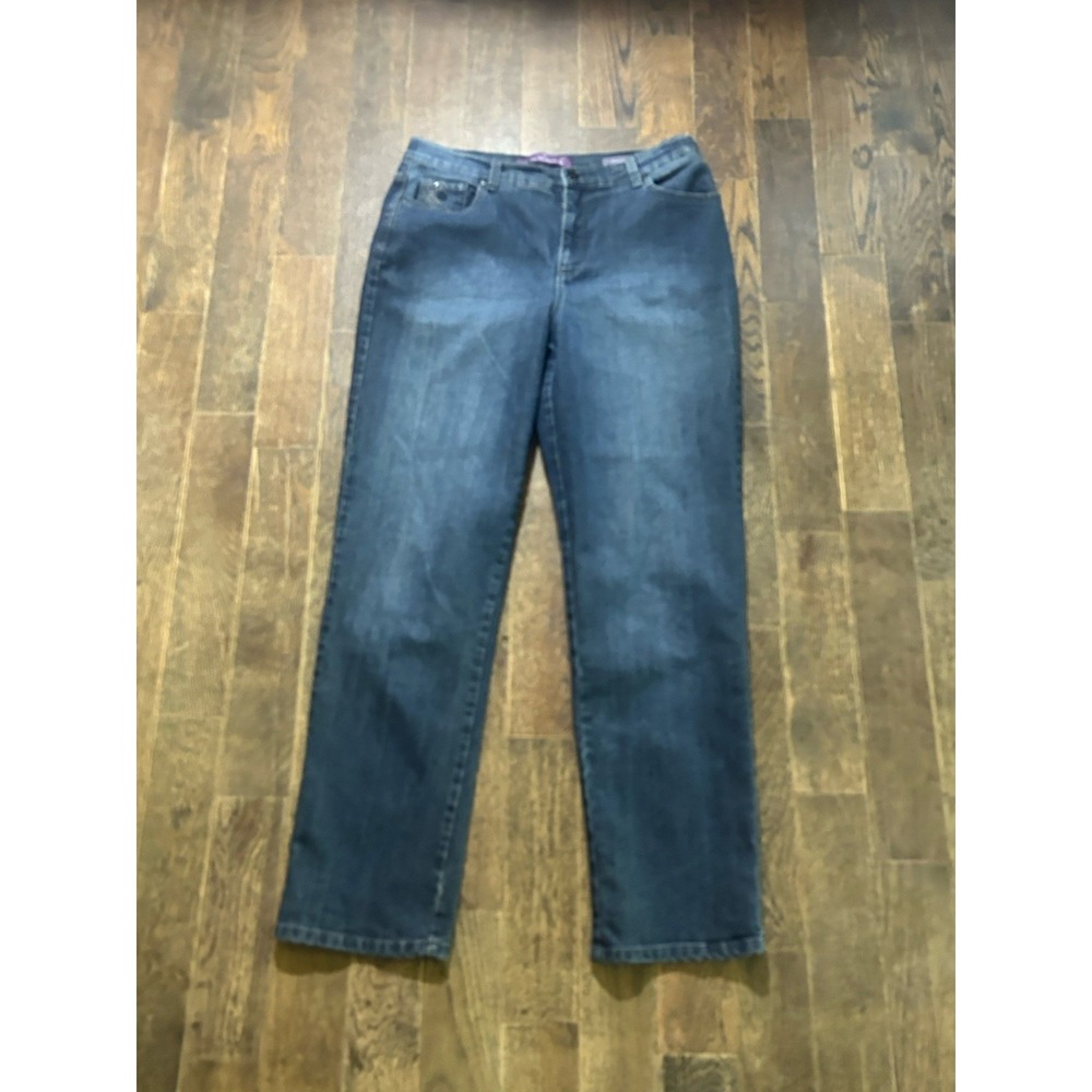 Gloria Vanderbilt Amanda straight leg‎ women's blue denim jeans, size 12 Bling